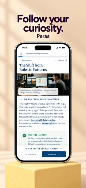 Peras on iPhone: a reading section, “The Shift from Rules to Patterns”.